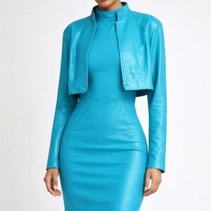 North Beach Leather  Buttery soft turquoise leather vintage dress and jacket